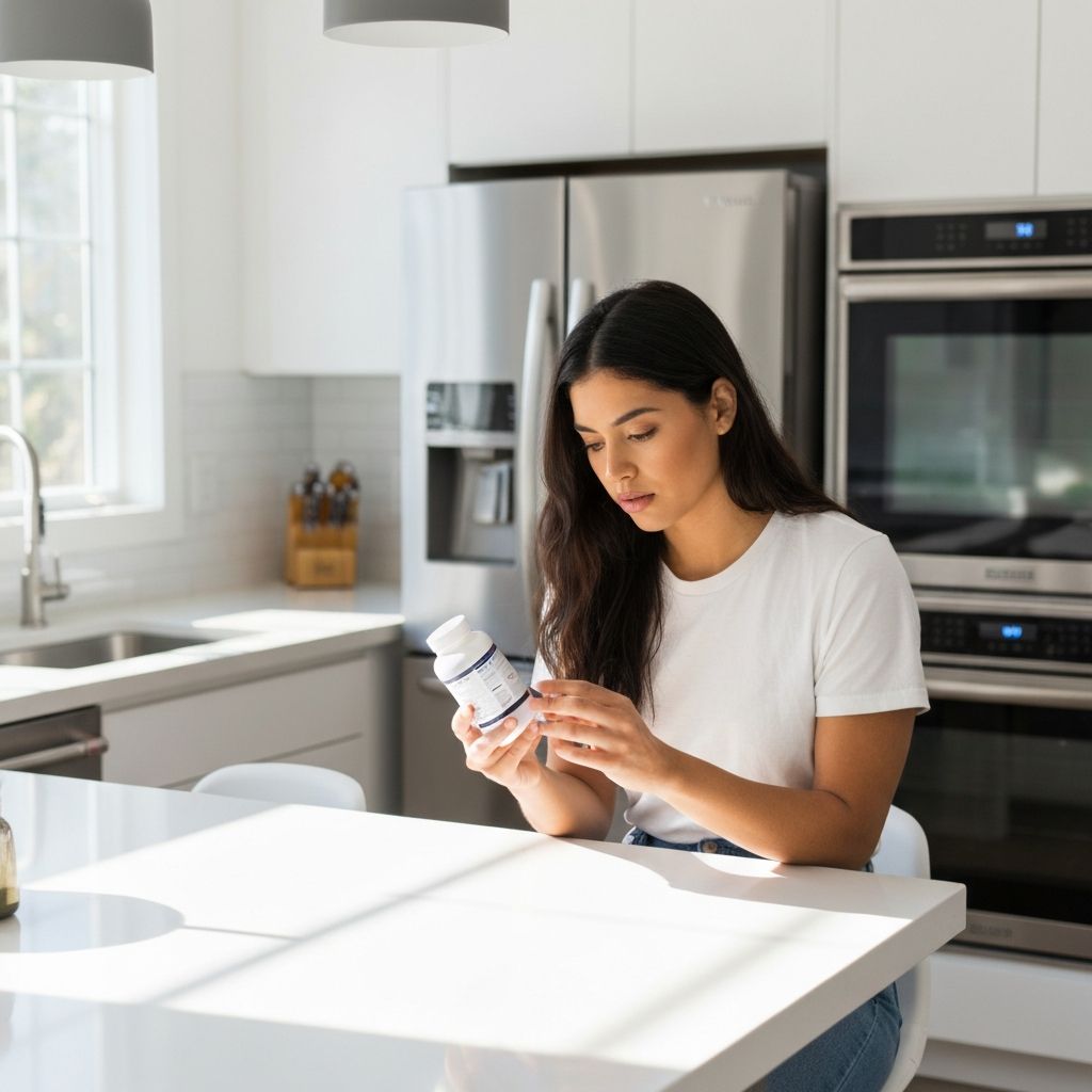 Person reading supplement label information